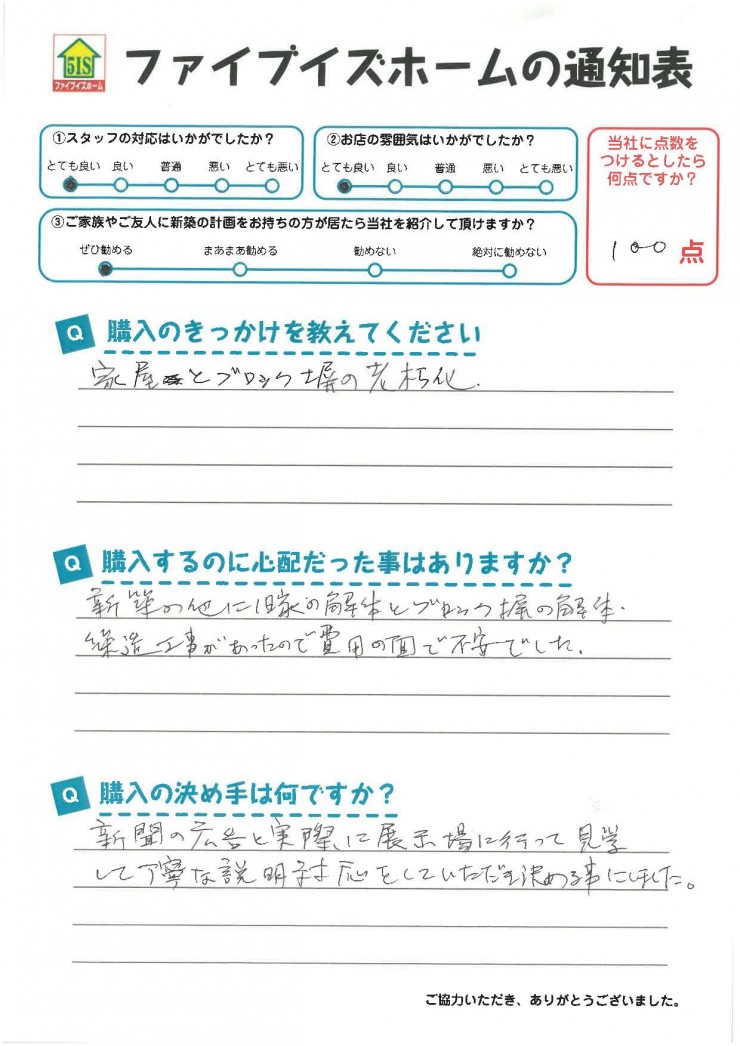 お客様からの直筆メッセージ