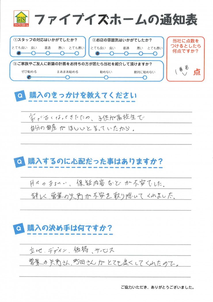 お客様からの直筆メッセージ