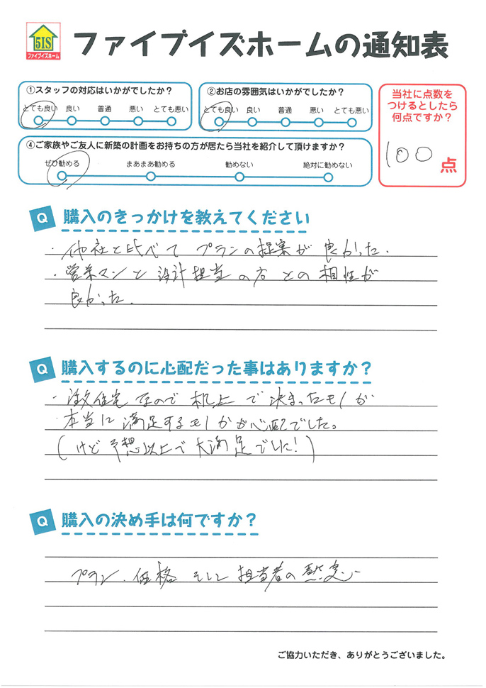 お客様からの直筆メッセージ